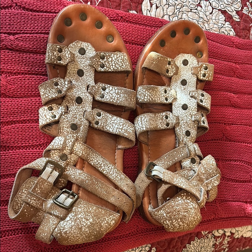Distressed, White LeatherStrappy Sandals